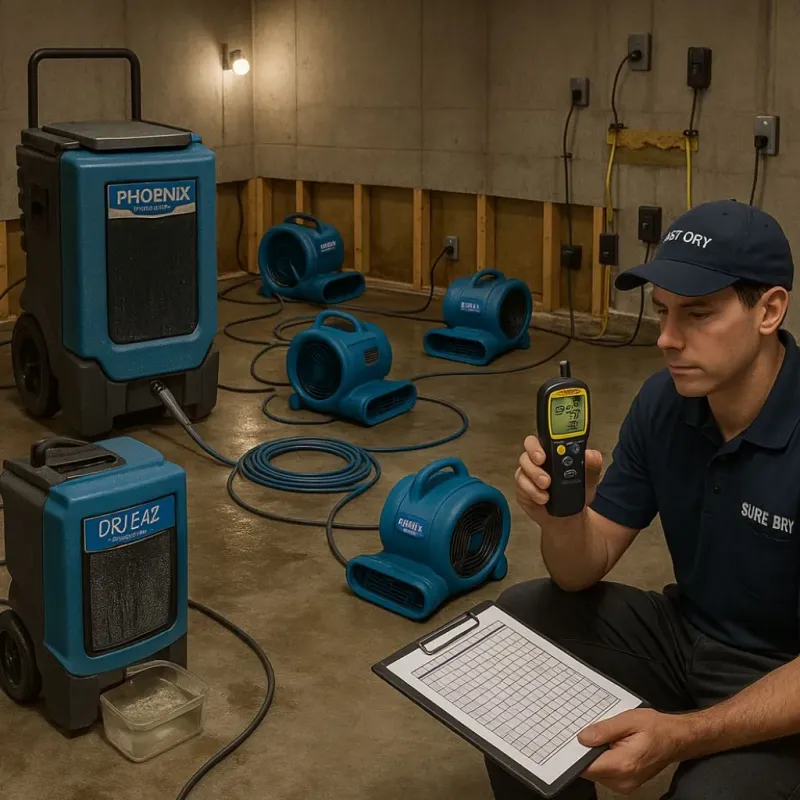 Structural Drying and Dehumidification process in March Air Force Base, CA